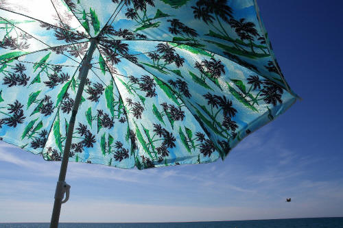 фотография 137 пляж отдых зонтик горизонт моря голубое небо солнце